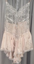 Vintage 1970s Undercover Wear Sheer Lace Teddy Size Medium Pale Pink Coquette