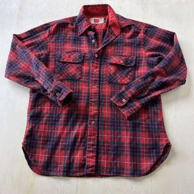 Vintage Camel Shirt Mens Large Red Plaid Long Sleeve Button Up Flannel Wool