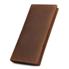 Men's Long Wallet, Genuine Crazy Horse Leather Vintage Money Clip Billfold