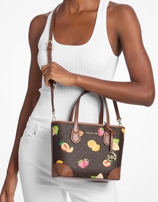 Michael Kors Eva Extra-Small Printed Signature Logo Convertible Tote Bag Brown