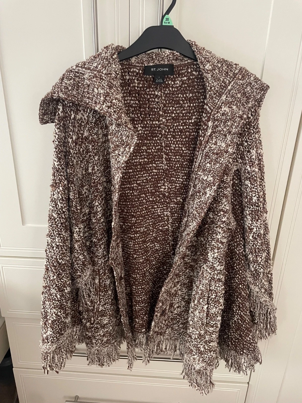 St. John Button Up Poncho cardigan wool blend - brown & white knitted