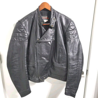 Vtg Brooks Men's Sz 44 Biker Cafe Racer Black Leather Moto Jacket Red Label USA