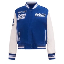 New-York Giants Varsity Jacket Blue/White Wool & Leather Bomber Style Coat