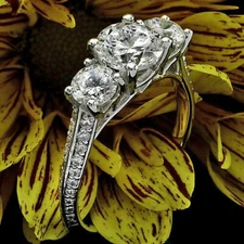 14K White Gold Three Stone 1.3Ct White Round Cut CZ Engagement Wedding Ring