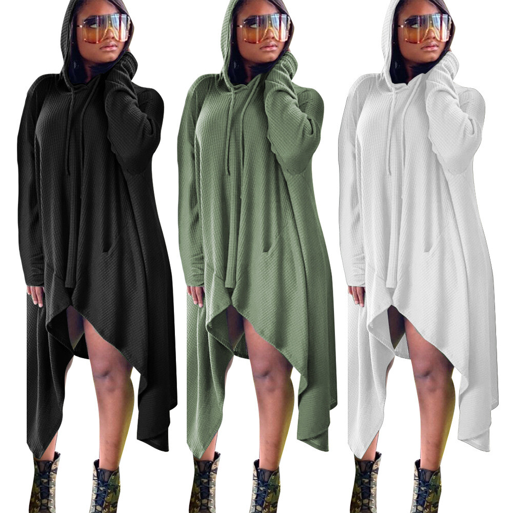 HOT SALE Women Solid Hoodie Long Sleeve Loose Irregular Casaul Party Club  Dress