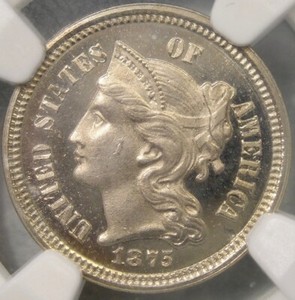 1875 THREE CENT NICKEL  AMAZING UNIQUE FINEST KNOWN POP 1/0—NGC PF 67 ULTRACAMEO