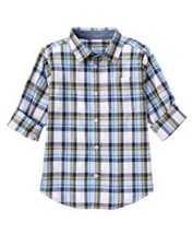 Gymboree Hometown Hero Blue Grey Plaid Button Down Shirt Top Boys S 5-6 NEW NWT