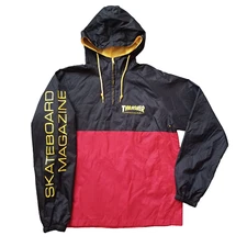 Thrasher Magazine Skateboard Windbreaker Jacket Mens M Black Hooded Pullover Y2K