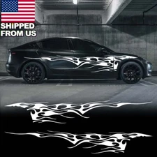 2Pcs 280*42cm White Flame Graphic Car Body Side Skirt Decal Stickers Universal
