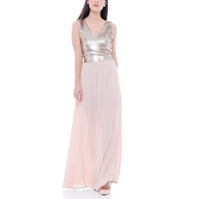 vestito lungo rosa con brillantini