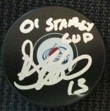 DAN HINOTE SIGNED & INSCRIBED COLORADO AVALANCHE HOCKEY PUCK w/ COA
