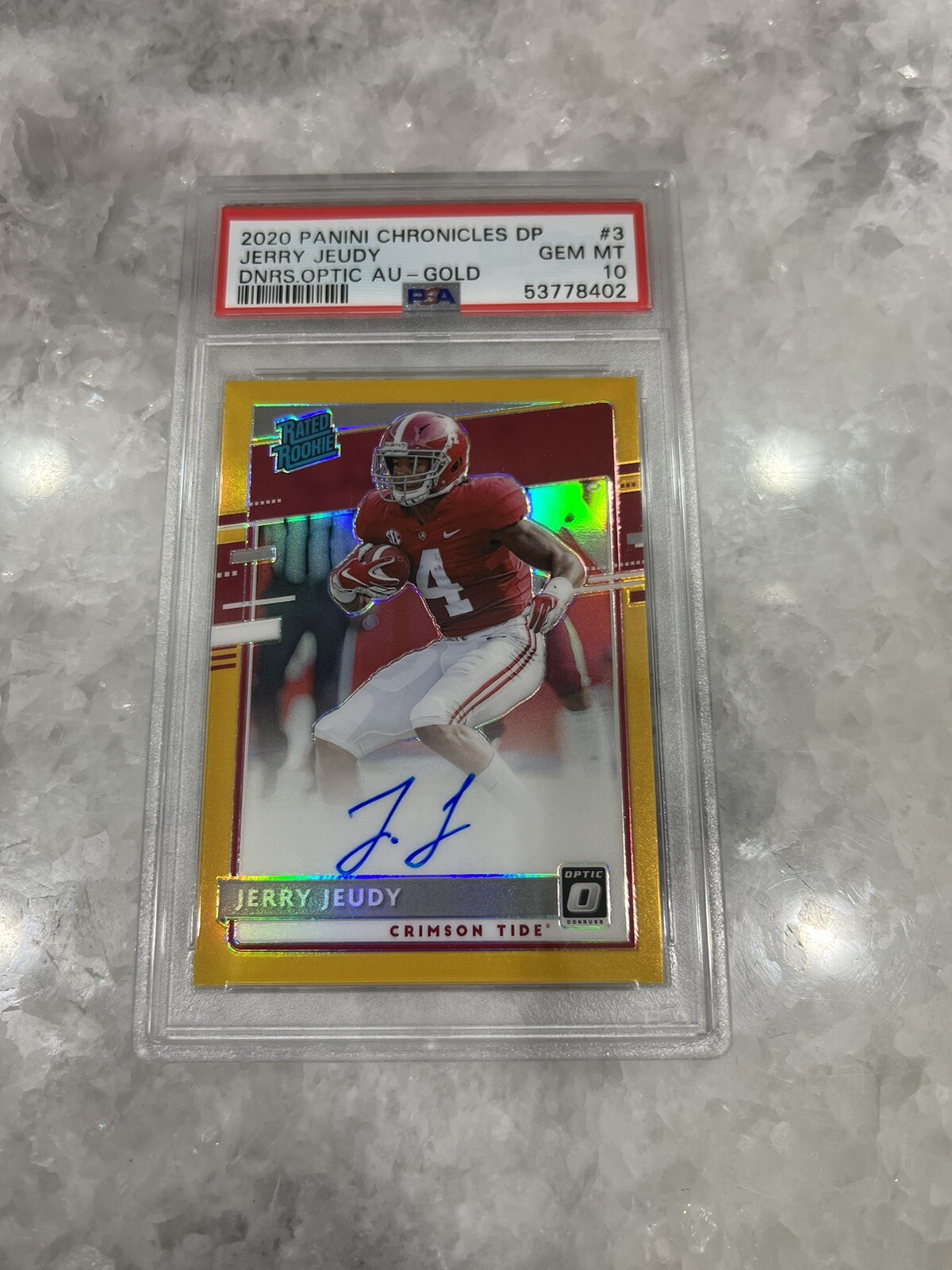 Jerry Jeudy Panini Chronicles Draft Picks Donruss Optic Rated Rookies Autographs #3 Gold