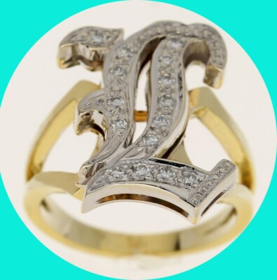 Diamond Old English Initial L Shadow Ring .20CT 18K Multi Tone Gold Size 6.25
