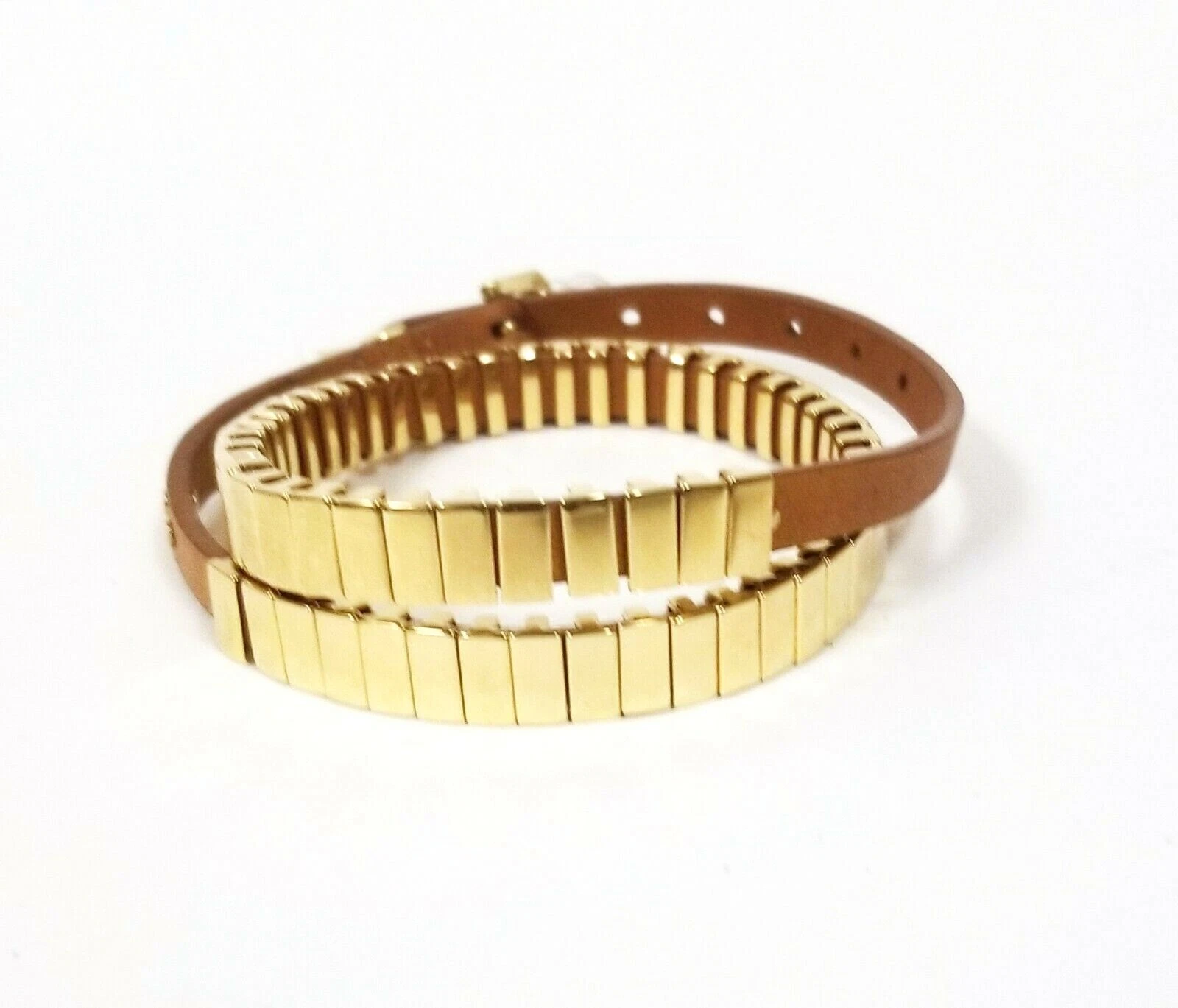 MICHAEL KORS METALLO SCORREVOLE ORO + AVVOLGIMENTO IN PELLE MARRONE + BRACCIALE FIBBIA CINTURA