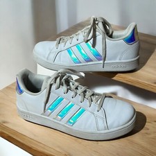 ADIDAS Grand Court FW1274 White HOLOGRAM Shoe SNEAKER Girls Size 4