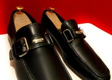 $889.00 !! PRADA MEN'S BLK LEATHER SILVER BITS LOAFERS SHOES MARKED UK SIZE 7.5