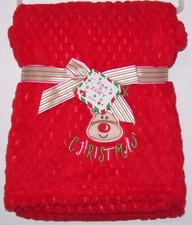 Zak  Zoey Soft Red Merry Christmas Reindeer Waffle Baby Blanket