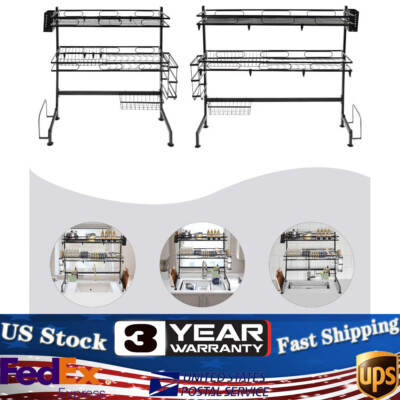 82/62cm 2 Tier Over The Sink Dish Drying Rack Carbon Steel Kitchen Dish Drainer