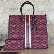Michael Kors Mirella Large Ns Center Striped Tote Bag + Wallet Mulberry $972