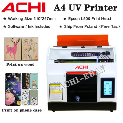 ACHI A4 UV Printer Printer Epson L800 Nozzle & UV INK For Phone Case/Wood/Metal
