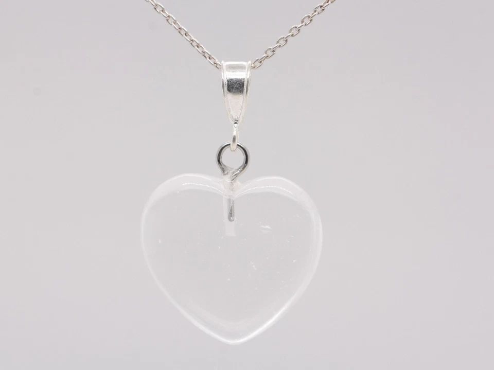 Argento Sterling Naturale Trasparente Quarzo 16mm Cuore Amore Pendente e Collana - Immagine 4 di 4