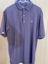 Straight Down Golf Men's Performance Polo Purple Stripe Embroidered Logo Large