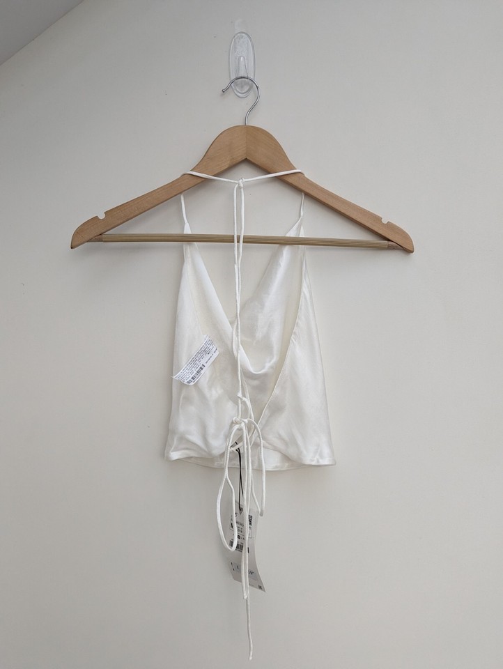 Zara Satin Cowl Neck Crop Top BNWT Size XS White eBay
