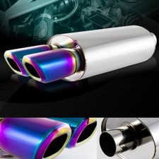 3 Dual Square Rainbow Burnt Tip 2.5 Inlet Stainless Racing Exhaust Muffler