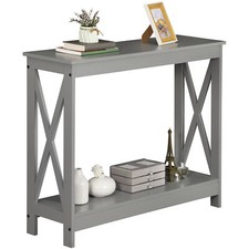 ZenSports Mesa Consola Estrecha 2 Niveles Entrada Almacenamiento Estante Acento Sofá Gris