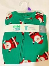 Child of Mine Carters Christmas SANTA Fleece Footy PJ GREEN PINK Pajamas 12 Mth