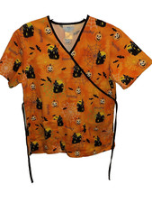 SB Scrubs Halloween Medical Scrub Top Size S Womens Pumpkins ,haunted house