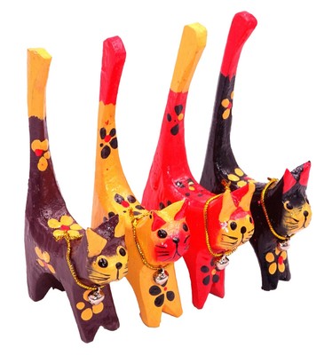 Images Statues D Animaux 3 Statuettes Chats Mignons En Bois Bibelot Chat Quickmood Ae
