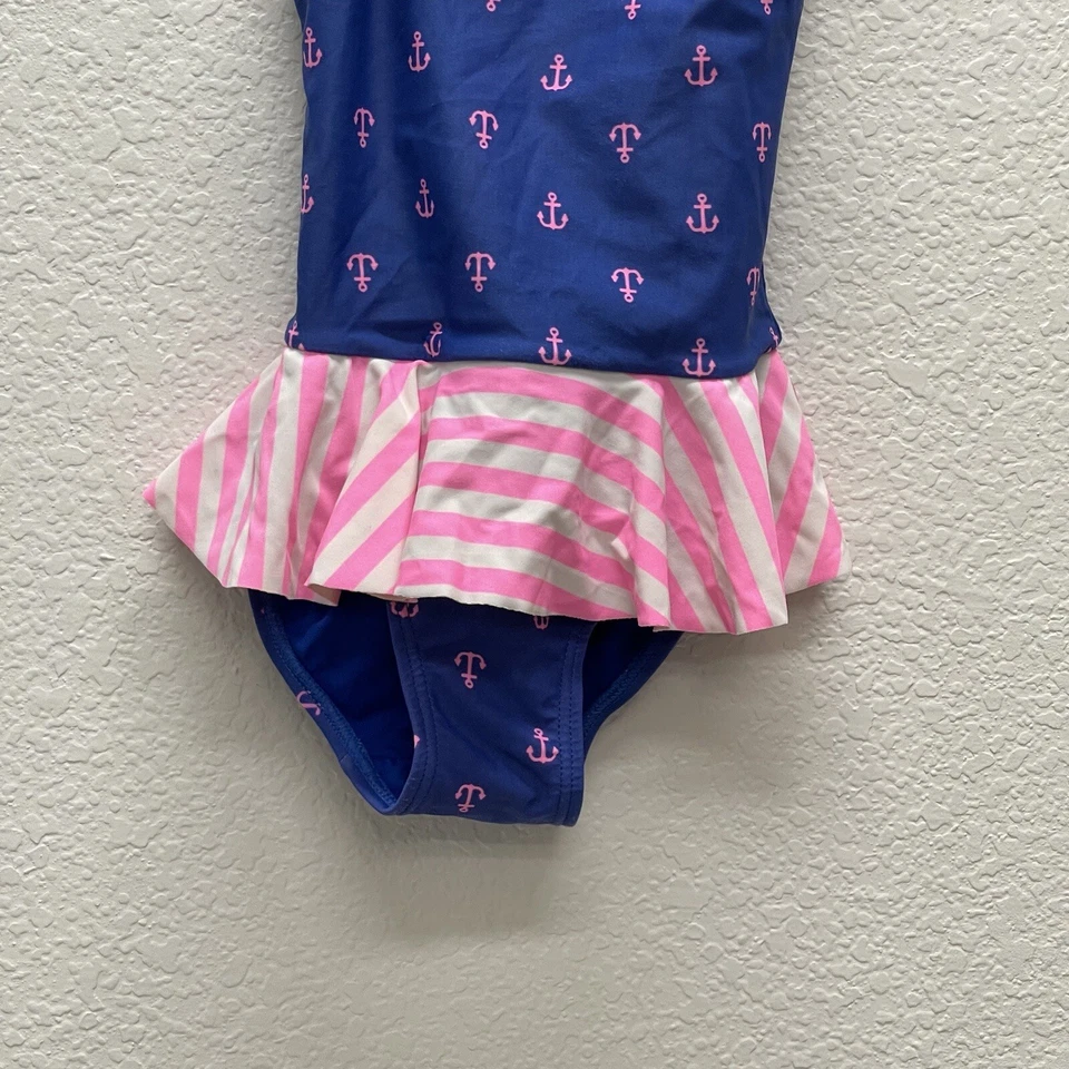 Traje de baño de una pieza Jumping Bean para niñas XS 4 5 falda incorporada azul rosa ancla Foto 3 de 4