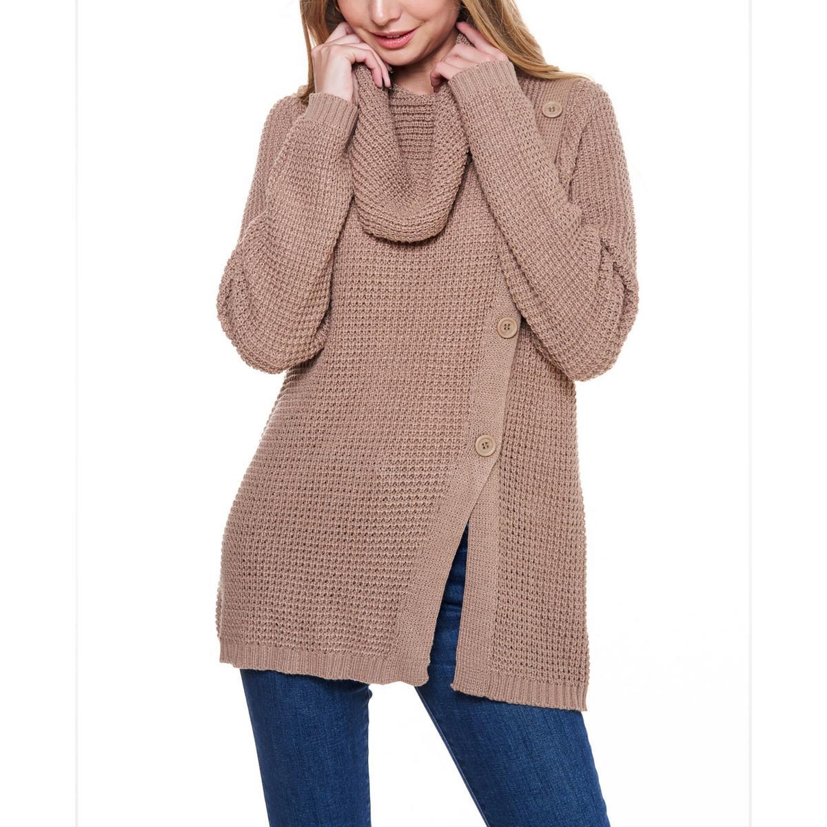 Женский пуловер с вафельным воротником-хомутом Fever Womens Tan, топ-свитер M BHFO 1722