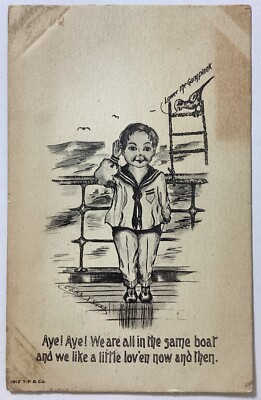 Boy Sailor All in the Same Boat Like Artist Cobb Shinn VTG Postcard Posted 1912