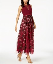 New 275 Nightway Women'S Red Floral Round Neck Sleeveless Formal Dress Size 6