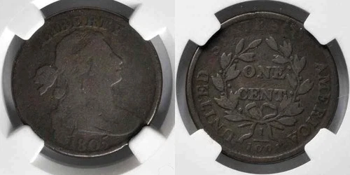 Nice 1805 Large Cent Draped Bust Design NGC Graded G6 BN