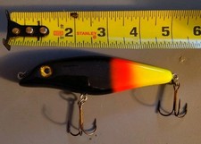 Vintage Big Fork Sand Cat 5" Jerkbait Musky Lure Cedar Wood Pike Bass Black Red