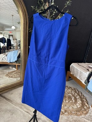 The Limited Blue Solid Sheath Dress 10 Knee Length Round Neck Sleeveless Zip