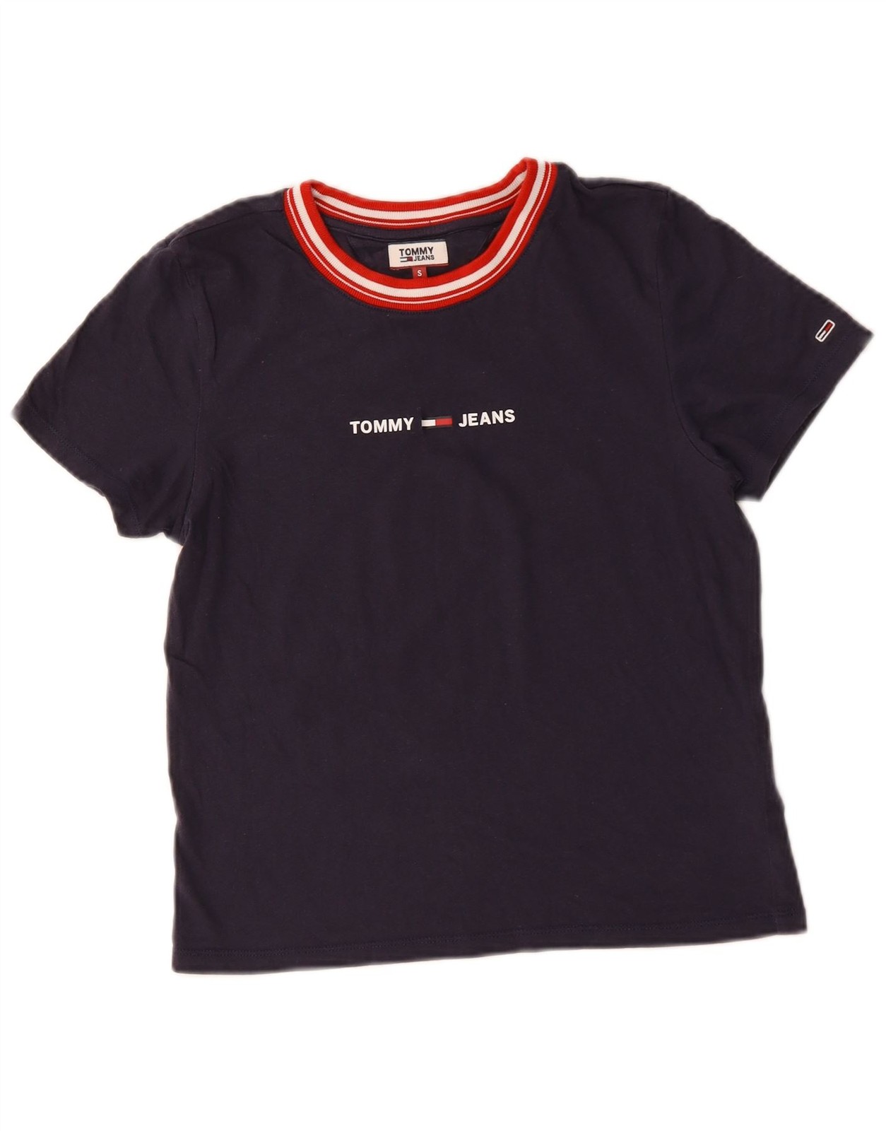 Tommy Hilfiger Womens Graphic T-Shirt Top UK 10 Small Navy Blue Cotton XA01