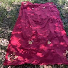 Autumn Tablecloth Maroon Scalloped Edge Leaves Acorns Cutouts 58x100