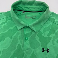 Under Armour Polo Shirt Men Large Green Camo HeatGear Loose Fit Golf Active