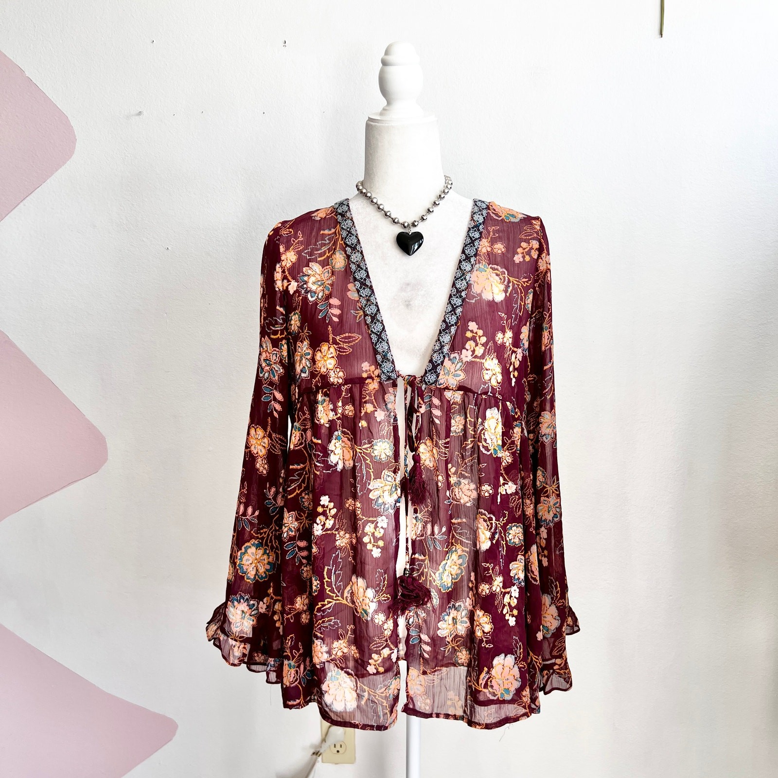 Floral Sheer Peasant Top Boho Romantic Fairy Grunge Cottagecore Fairycore Large