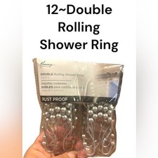 12 DOUBLE Rolling Shower Rings RUST PROOF Silver