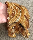 Vtg 18" GOLD SILK with GOLD Sequins Beads TEXTILE Flower Sunburst Applique — photo 1