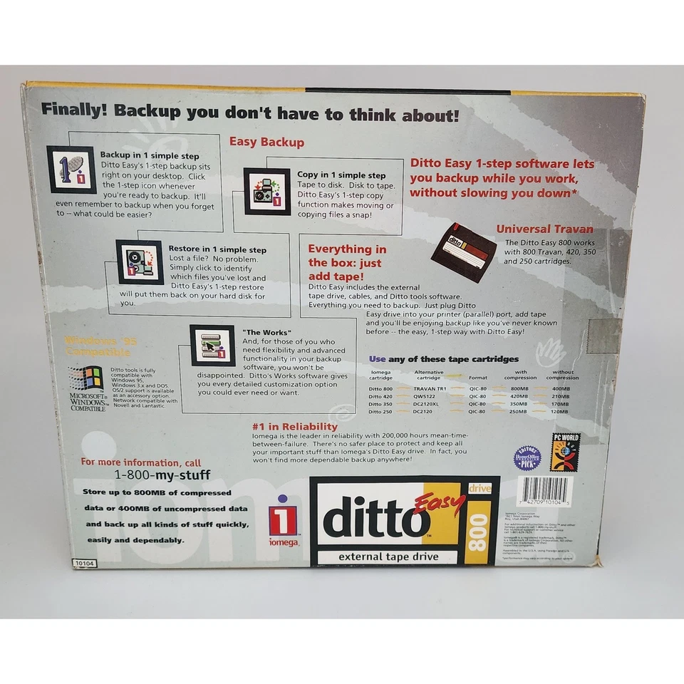 Iomega Ditto Easy 800 External Tape Drive Backup System Software Windows 95 NEW - Image 2 of 4
