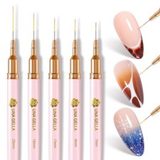UNA GELLA Nail Art Brushes Metallic, 5 Count Liner Pens Set For Wide, Clear