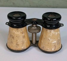 Vintage Black Metal Binoculars Mother of Pearl Opera Glasses Japan