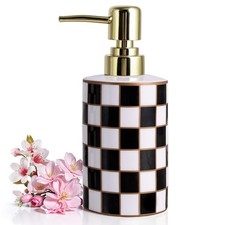 Black Ceramic Soap Dispenser Gold Pump Grid Pattern Countertop Bottle from USA