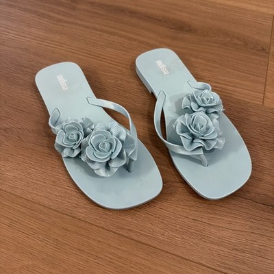 Melissa Blue Flower Flip Flops 7-8 D